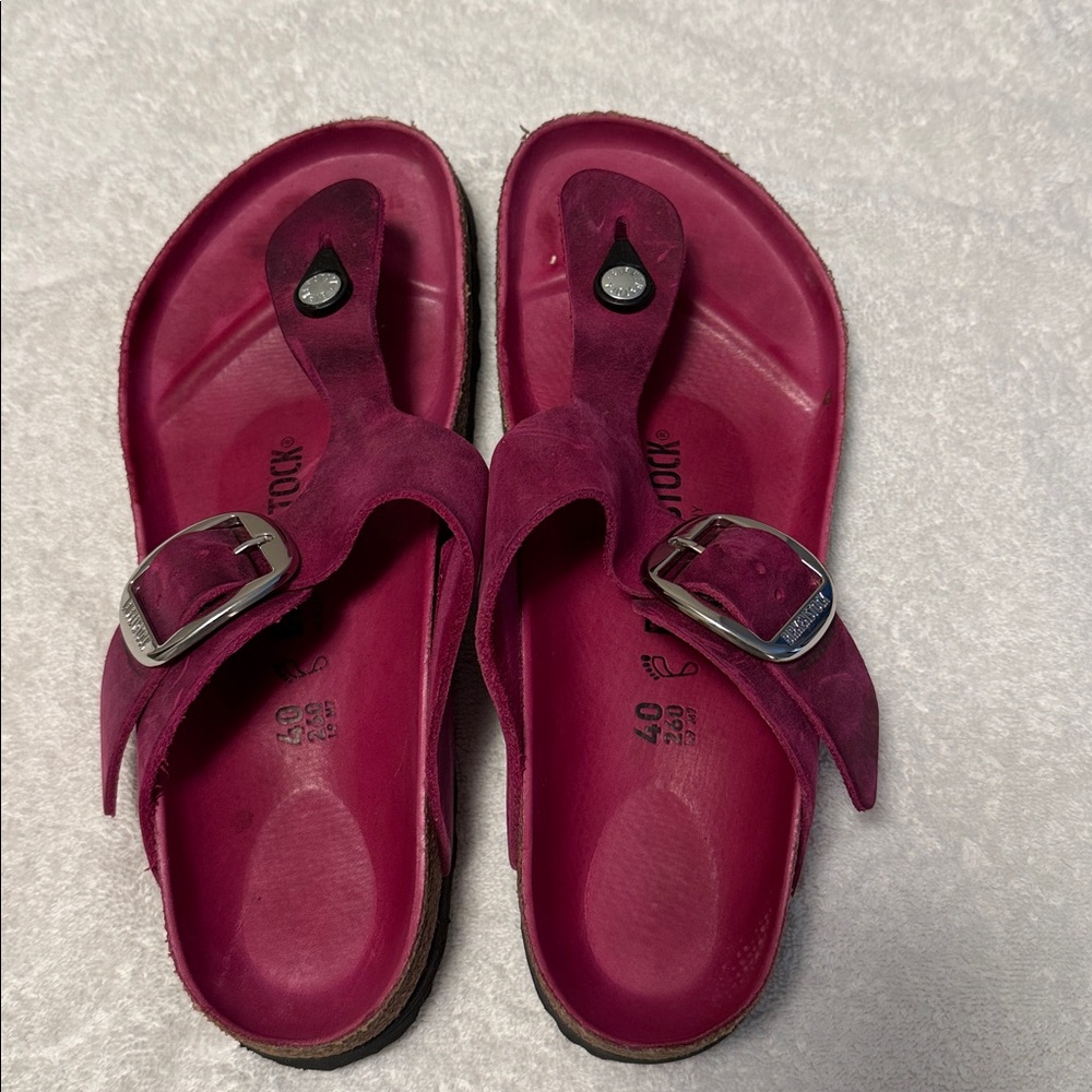 Birkenstock Big Buckle Gizeh - Burgundy with Silver Buckle.